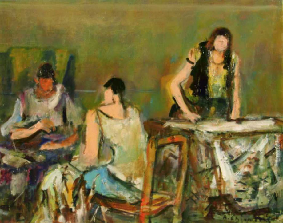 Le sartine, anni ’80, olio su tela, cm 50x60, Napoli, collezione privata